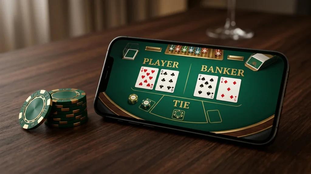Imagen editorial ilustrando: Baccarat online con dinero real