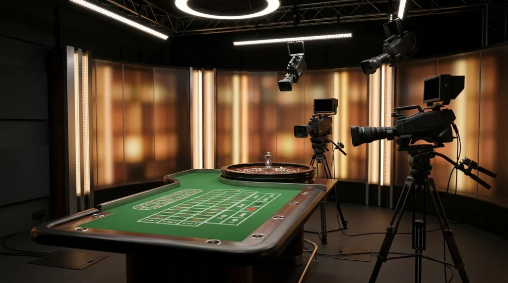Imagen editorial ilustrando: Casino en vivo y crupier en directo