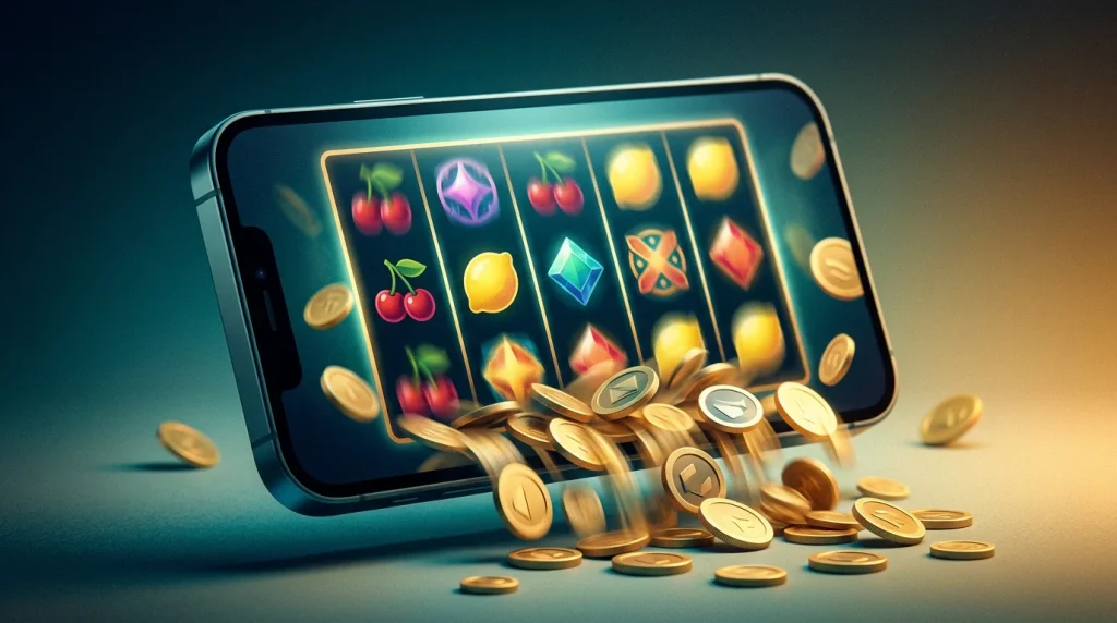 Imagen editorial ilustrando: Tragamonedas online con dinero real